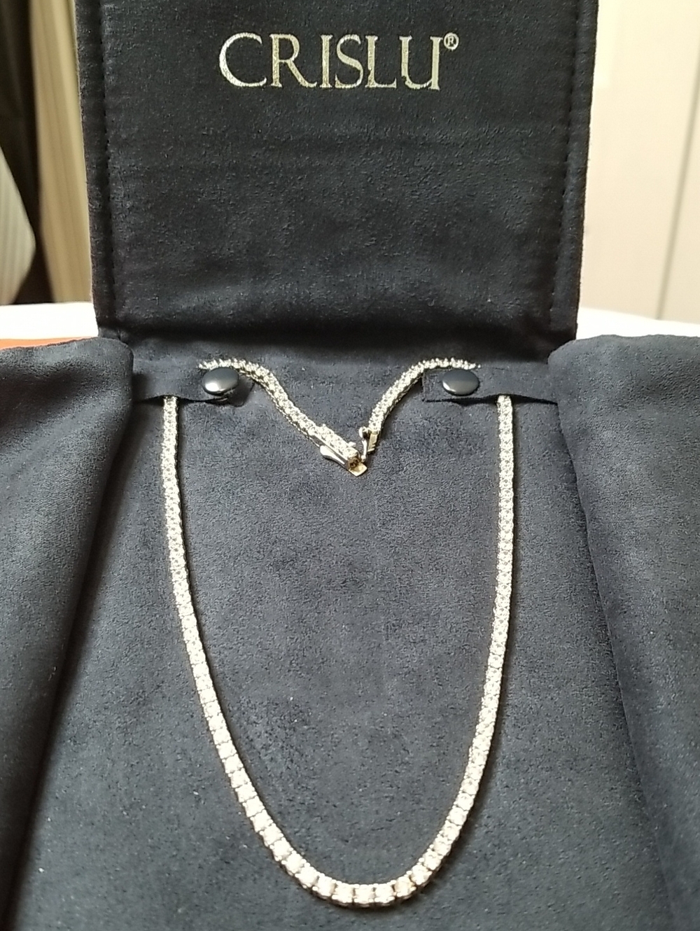 CRISLU womens crystal 16" Tennis Necklace w/ sterling silver safety clasp ECU
